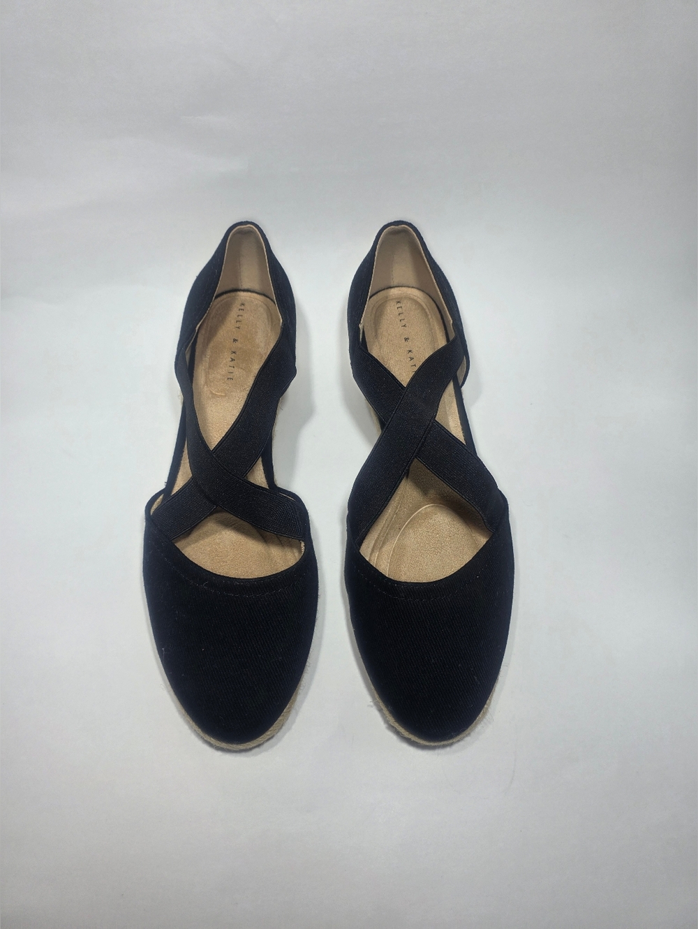 Kelly & Katie Black Elastic Strap Espadrille Wedge  Shoe Women’s Size 8.5 NEW